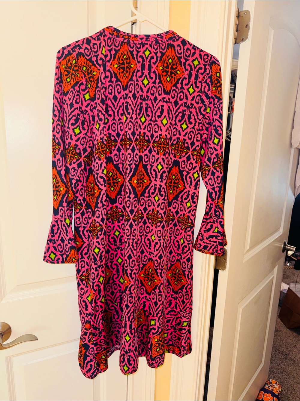 Pink Long-Sleeve Printed A-Line Dress